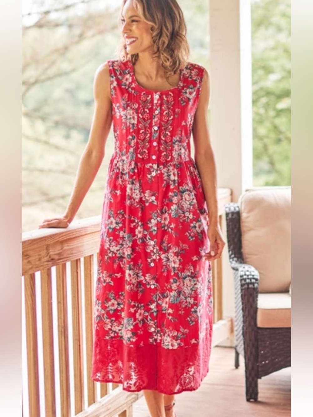 April Cornell  100% Cotton Embroidery Floral Sleeveless Maxi Dress  size XXL
